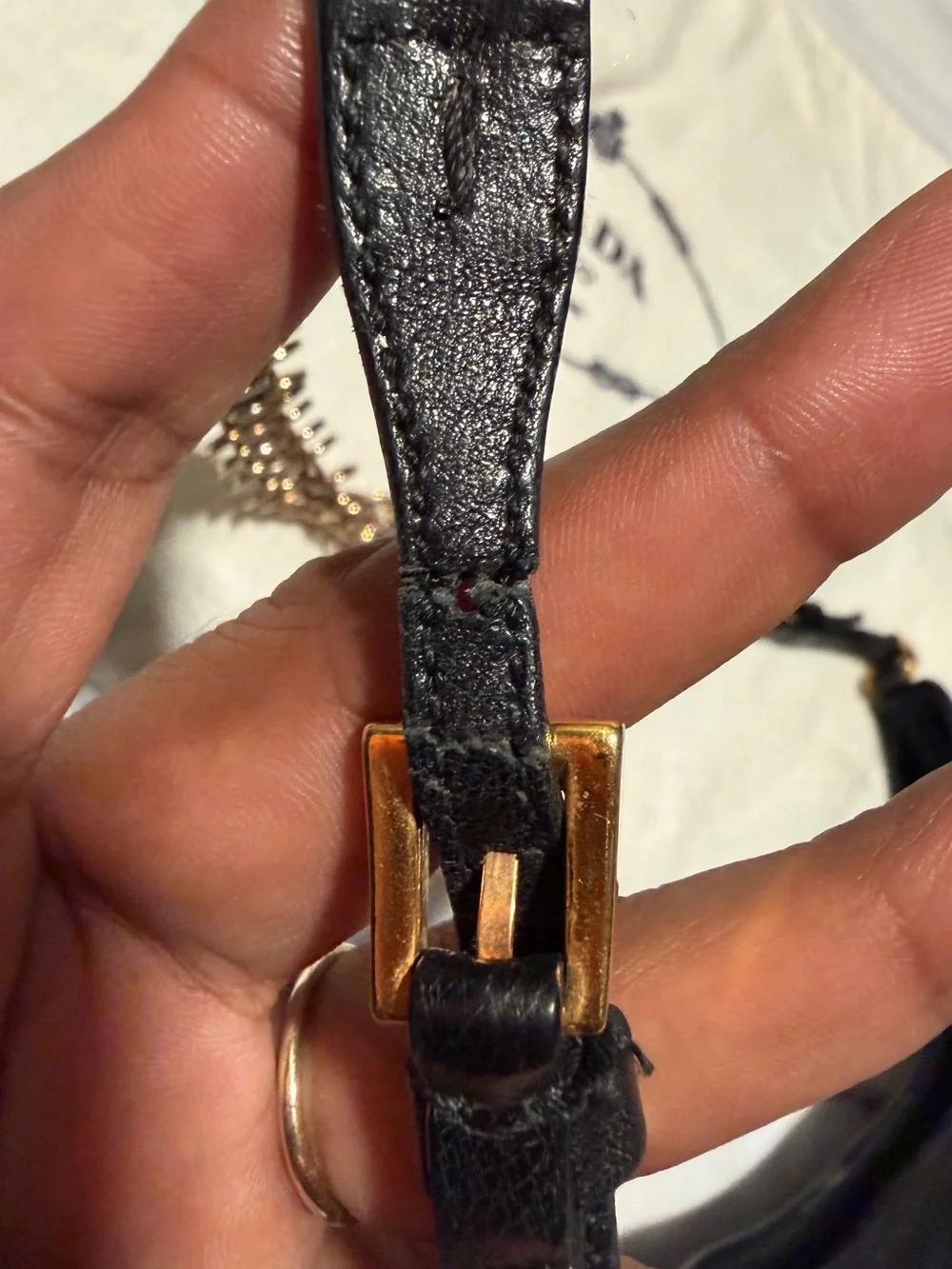 Prada Black Leather Hobo with Gold Chain Accent and dust bag .